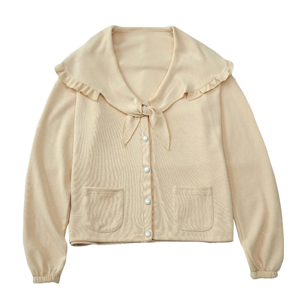 Classic Sailor Collar Cardigan Sweater - Cream